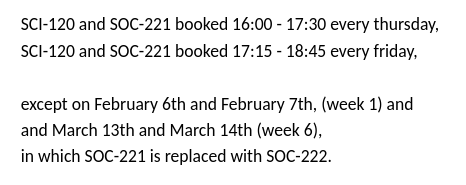 Course schedule